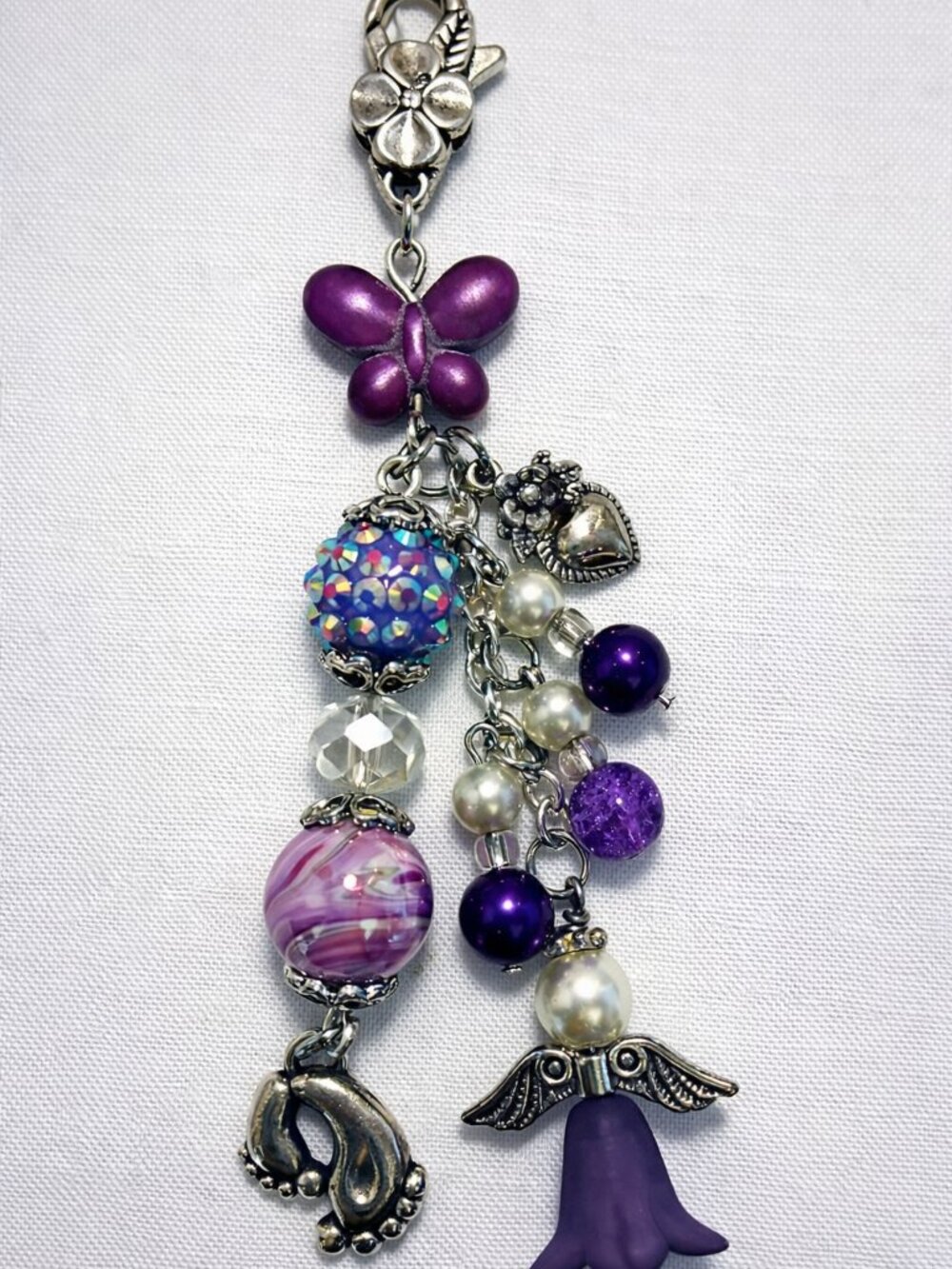 Hand Beaded Angel & Footprint Bag Charm • Personalized New Mom Gift